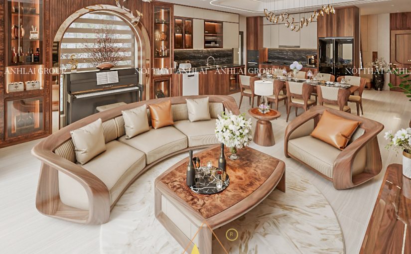 THI CÔNG BIỆT THỰ THÔNG TẦNG NỘI THẤT GỖ ÓC CHÓ CAO CẤP