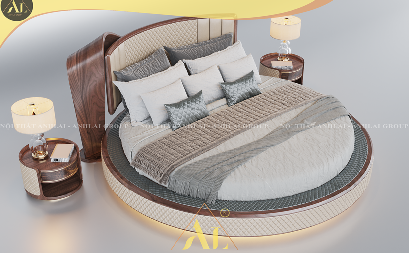 GIƯỜNG NGỦ TRÒN GỖ ÓC CHÓ 007