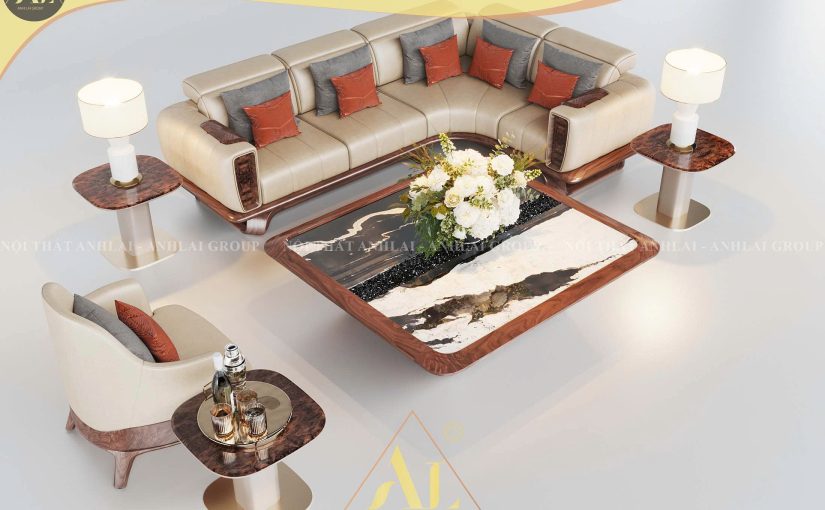 Bộ Sofa Gỗ óc chó Góc L Cho Nhà Phố 2025